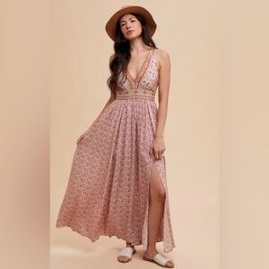 In Loom Boho Chic Floral Maxi Dress with Slit NWT